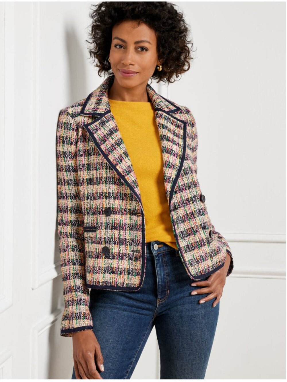 TALBOTS Café Tweed Double Breasted Cropped Blazer Jacket Size 12